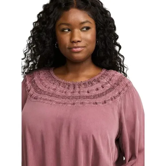 NWT Torrid Crochet Yoke Blouson Long Sleeve Top - Size 2X 18-20 - Picture 4 of 8